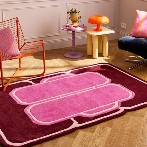 Tapis en laine motif géométrique rose 200x290 cm – tissé main - Cosmic Pink