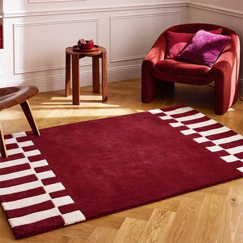 Tapis en laine motif géométrique rouge 160x230 cm– tissé main - Burgundy Rhythm