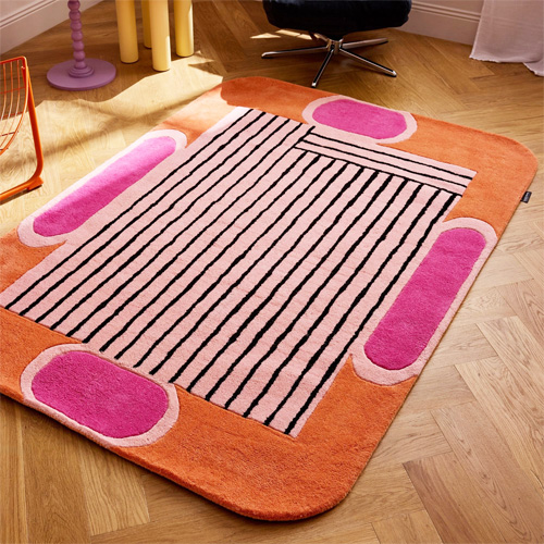 Tapis en laine motif géométrique orange 160x230 cm– tissé main - Color Lines