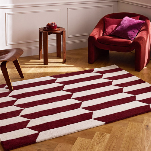Tapis en laine motif géométrique rouge 133x190 cm– tissé main - Burgundy Stripes