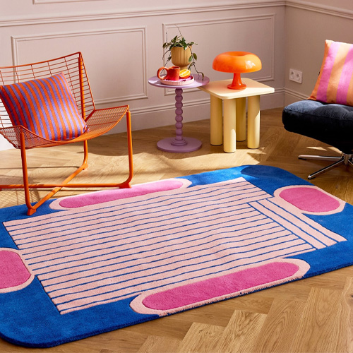 Tapis en laine motif géométrique bleu 133x190 cm– tissé main - Color Lines