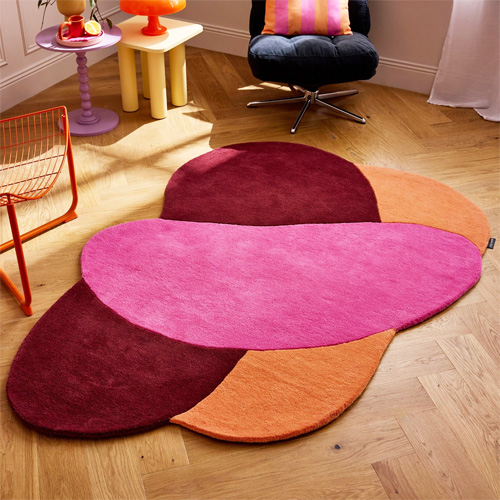 Tapis en laine motif géométrique rose 133x190 cm– tissé main - Sunset Pop