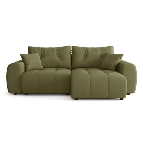 Canapé d'angle réversible convertible 4 places en tissu chenille vert olive - Alba