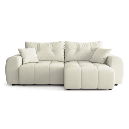 Canapé d'angle réversible convertible 4 places en tissu chenille beige - Alba