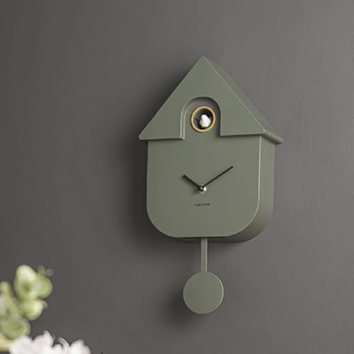 Horloge murale en métal vert kaki - Modern Cuckoo