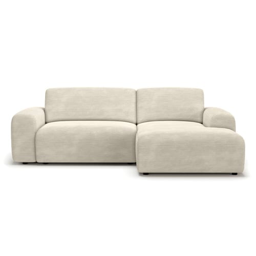 Canapé d'angle réversible convertible 5 places en velours côtelé beige - Luno