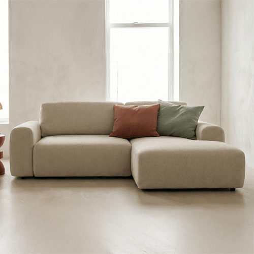 Canapé d'angle réversible convertible 5 places en tissu chenille beige - Luno