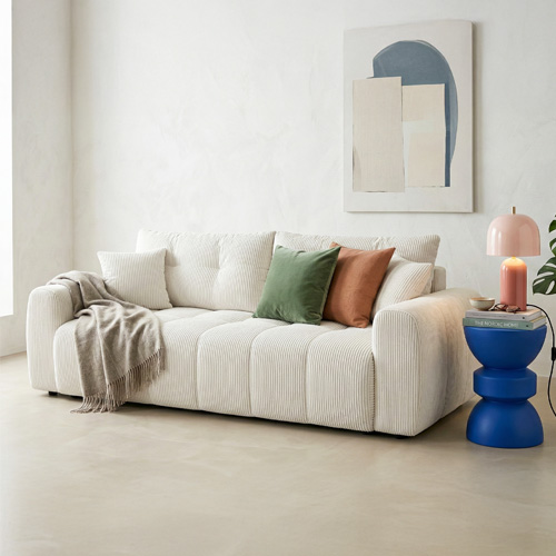 Canapé droit convertible 3 places en velours côtelé beige - Komo