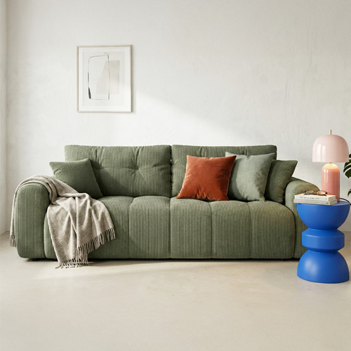 Canapé droit convertible 3 places en velours côtelé vert kaki - Komo