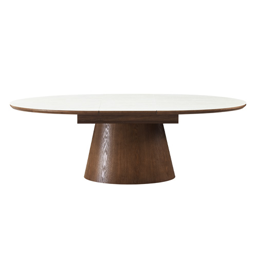 Table à manger extensible en chêne foncé et céramique effet Travertin 6 à 8 personnes 170/220 cm - Ora