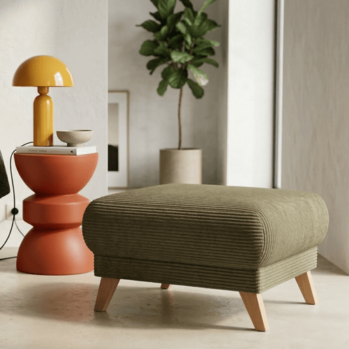 Pouf en velours côtelé vert kaki - Laria