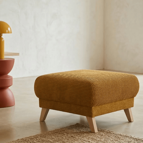 Pouf en velours côtelé jaune moutarde - Laria