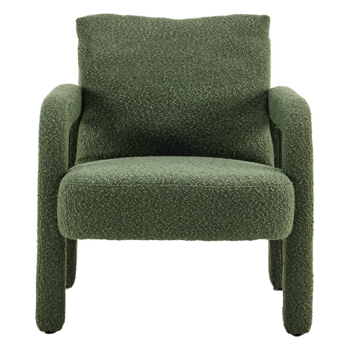 Fauteuil en bois et tissu bouclé vert kaki - Niko