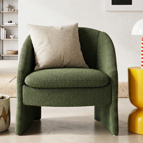Fauteuil en bois et tissu bouclé vert kaki - Ami