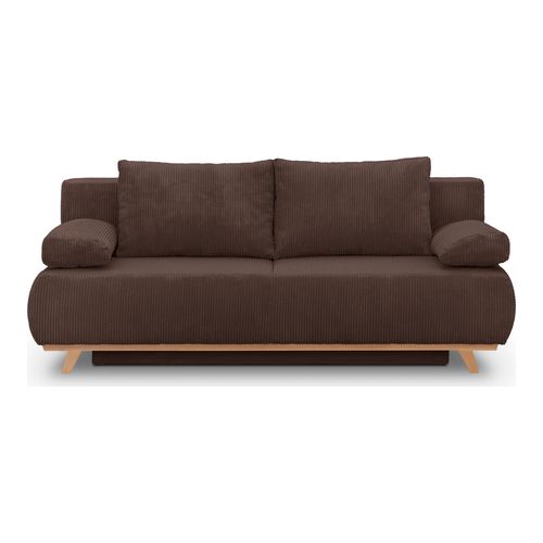 Canapé convertible 3 places avec coffre de rangement en velours côtelé moka - Laria