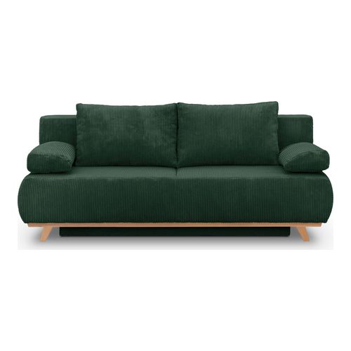 EN ARRET - Canapé convertible 3 places avec coffre de rangement en velours côtelé vert - Laria