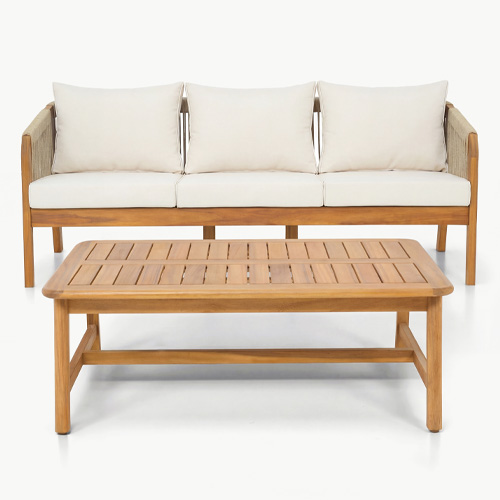 Salon de jardin 3 places en bois FSC - Canapé 3 places et table basse - beige - Symi