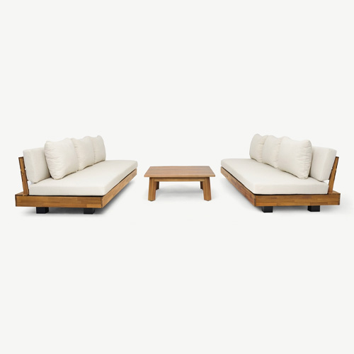 Salon de jardin 6 places en bois FSC - 2 Canapés 3 pl. et table basse - beige - Capri