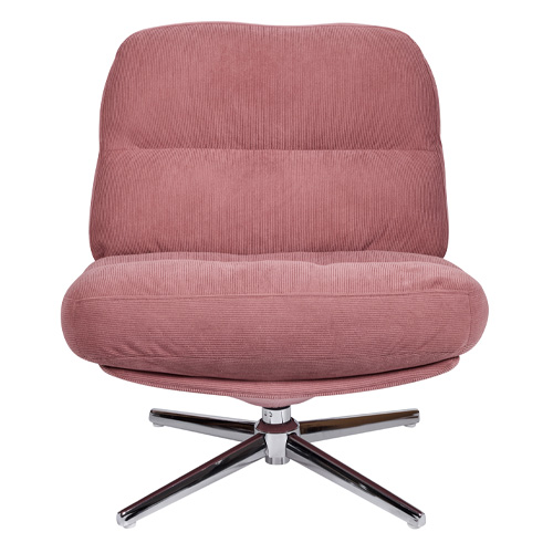 Fauteuil pivotant en velours côtelé rose et piètement chromé - Julia