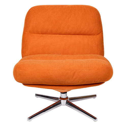 Fauteuil pivotant en velours côtelé orange et piètement chromé - Julia