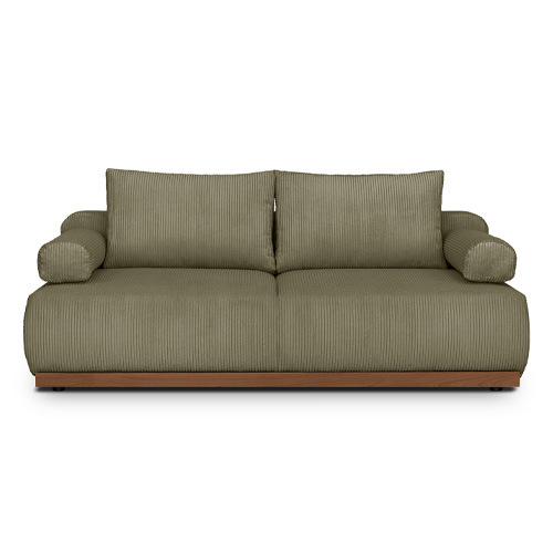 Canapé convertible 3 places avec coffre de rangement en velours côtelé vert kaki - ouverture rapide - Auteuil