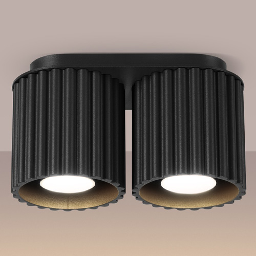 Plafonnier cannelé 2 lumières noir - Aura