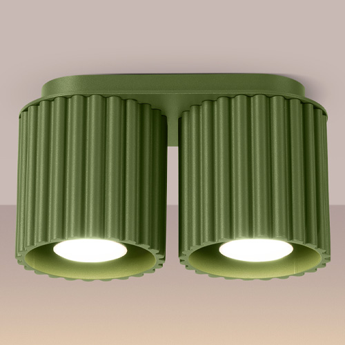 Plafonnier cannelé 2 lumières vert olive - Aura