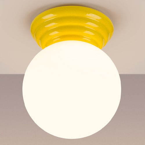 Plafonnier en céramique et globe en verre jaune - Zori