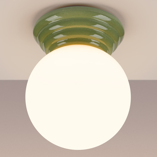 Plafonnier en céramique et globe en verre vert - Zori