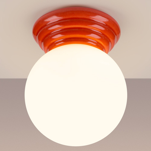 Plafonnier en céramique et globe en verre pêche - Zori