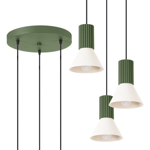 Suspension cannelée 3 lumières beige / vert olive - Estria