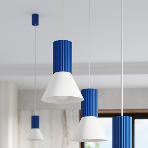 Suspension cannelée 3 lumières blanc / bleu - Estria