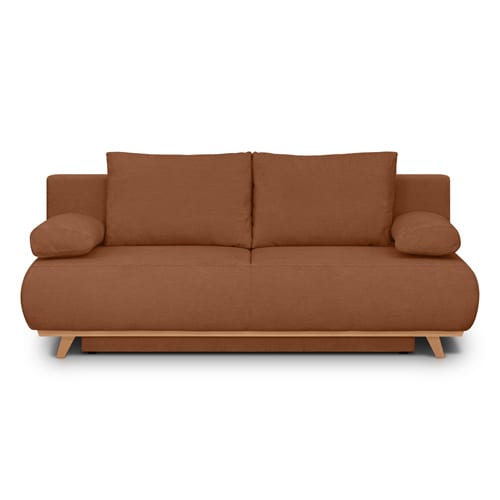 Canapé convertible 3 places avec coffre de rangement en tissu chenille terracotta - Laria