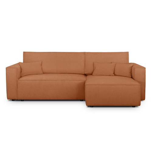 Canapé d'angle convertible réversible 4 places avec coffre de rangement en tissu chenille terracotta - Livia