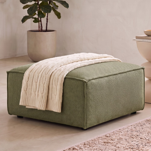 Pouf en tissu chenille vert olive - Harper