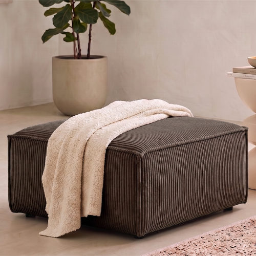Pouf en velours côtelé moka - Harper