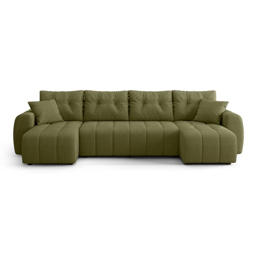 Canapé panoramique convertible 6 places en tissu chenille vert olive - Alba