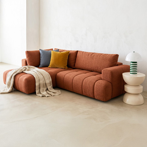 Canapé d'angle à gauche convertible 4 places en tissu chenille terracotta - ouverture rapide - Brera