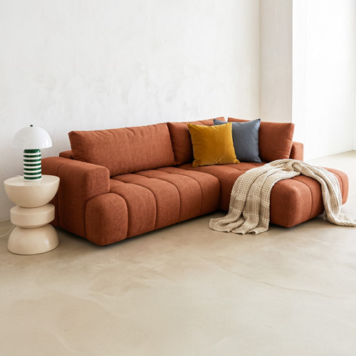 Canapé d'angle à droite convertible 4 places en tissu chenille terracotta - ouverture rapide - Brera