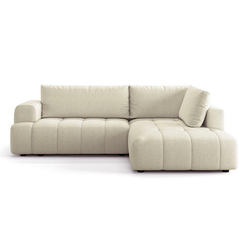 Canapé d'angle à droite convertible 4 places en tissu chenille beige - ouverture rapide - Brera