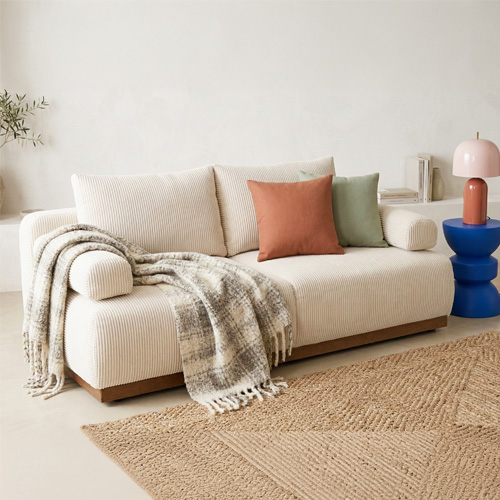 Canapé convertible 3 places avec coffre de rangement en velours côtelé beige - ouverture rapide - Auteuil