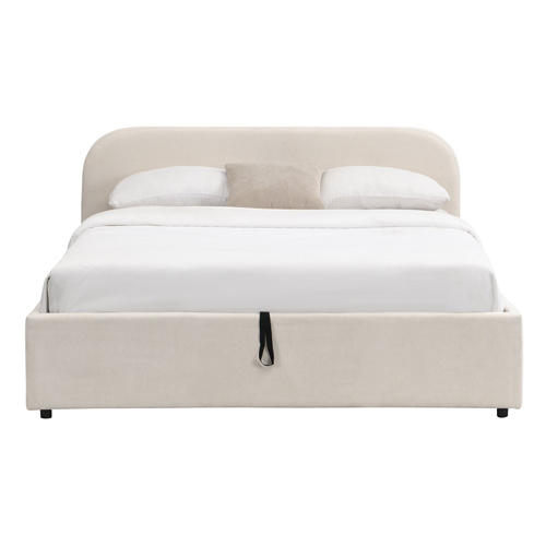 Lit coffre adulte 160x200 cm avec tête de lit en tissu chenille beige - Cassis
