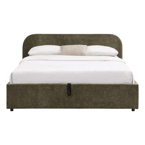 Lit coffre adulte 180x200 cm avec tête de lit en tissu chenille vert kaki - Cassis