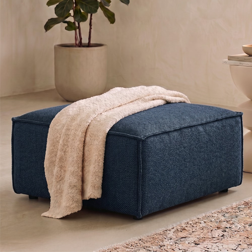 Pouf en tissu chenille bleu foncé - Emma