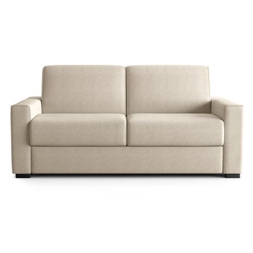 Canapé droit convertible 3 places en tissu chenille beige - ouverture express - Anzio