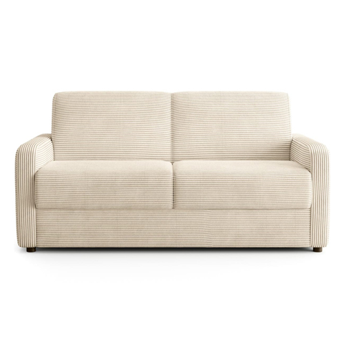 Canapé droit convertible 3 places en velours côtelé beige - ouverture express - Lumio