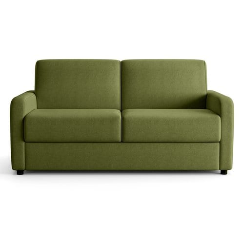 Canapé droit convertible 3 places en tissu chenille vert olive - ouverture express - Lumio