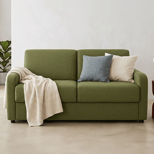 Canapé droit convertible 3 places en tissu chenille vert olive - ouverture express - Lumio