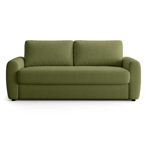 Canapé droit convertible 3 places en tissu chenille vert olive - ouverture express - Salvia
