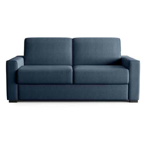 Canapé droit convertible 3 places en tissu chenille bleu foncé - ouverture express - Anzio